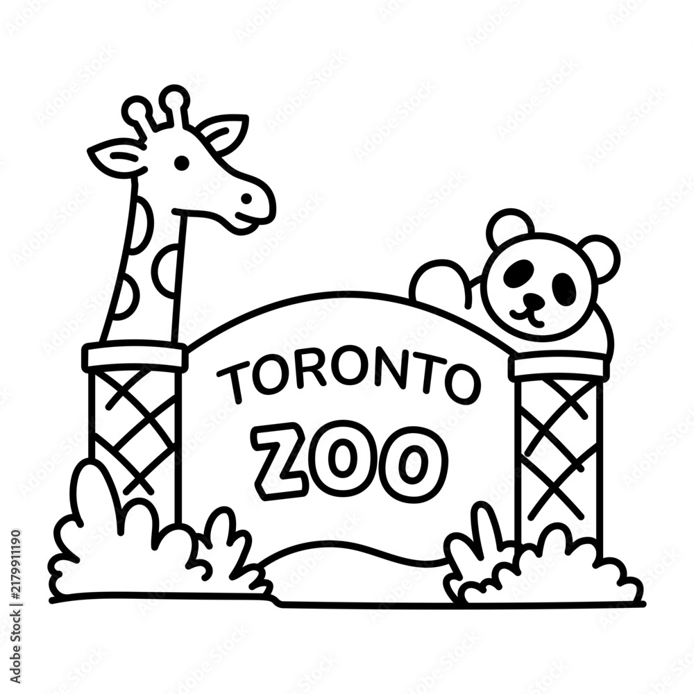 Obraz premium hand drwan icon showing zoo entrance. Clean black hand drwan work, simple details, and open white space create a clear, balanced urban or lifestyle composition.