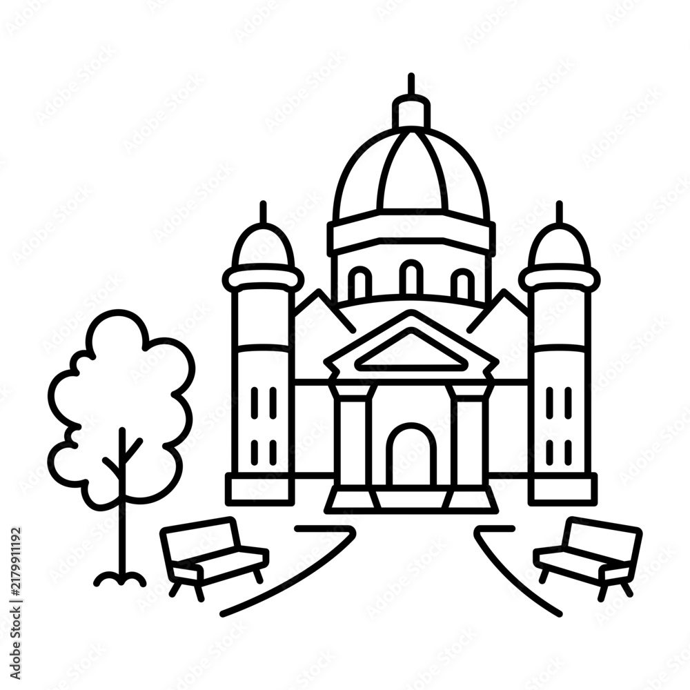 Obraz premium hand drwan icon showing queens park. Clean black hand drwan work, simple details, and open white space create a clear, balanced urban or lifestyle composition.