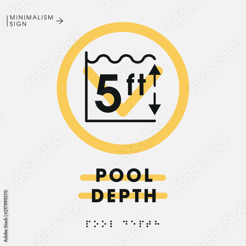 Pool Depth 5ft Warning Sign, vector illustration.
