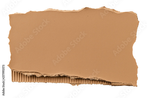 Torn cardboard rectangle with exposed corrugated layer for packaging mockups on a transparent background