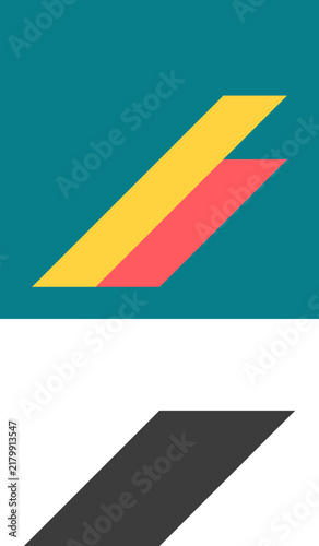 Abstract geometric composition featuring yellow red and black diagonal parallel blocks on teal white illustration