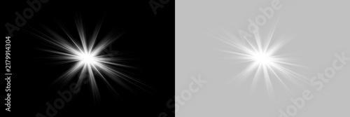 Fotografía Two intense white light flares burst against a black background