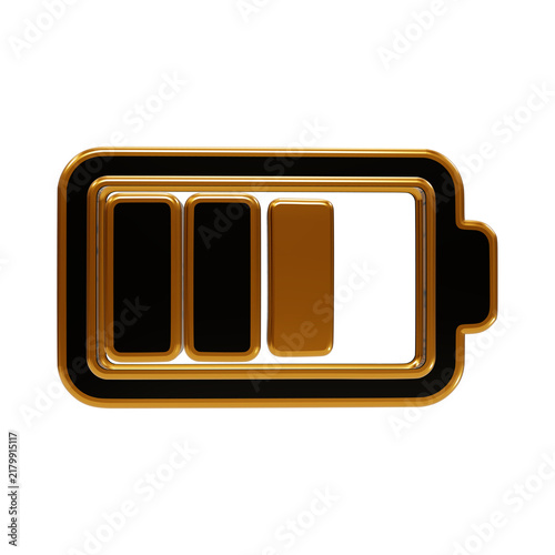 Foto Golden battery with partial charge level isolated on a solid black background