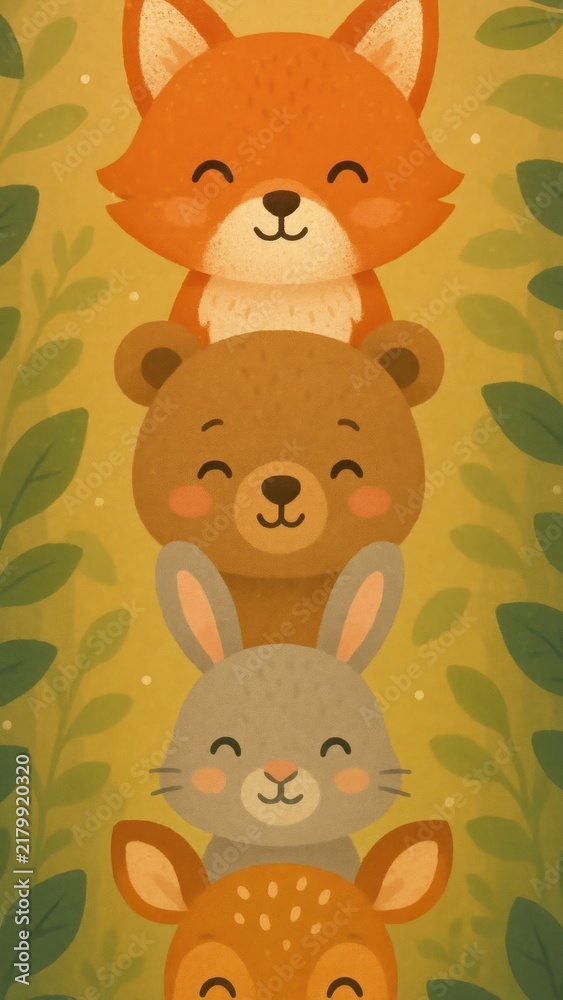 Fototapeta premium Cute animal tower illustration