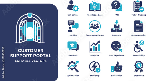 A comprehensive set of flat filled glyph web icons for corporate online help systems including technical assistance and community management features