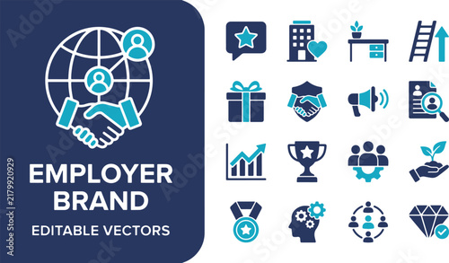 Professional corporate recruitment and brand identity icons for human resources management career development and business growth strategy