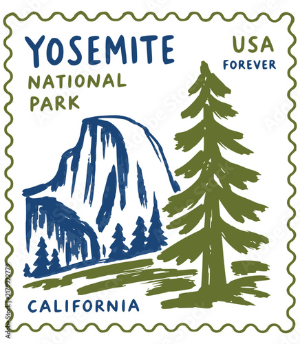 Yosemite National Park Postage Stamp Vector