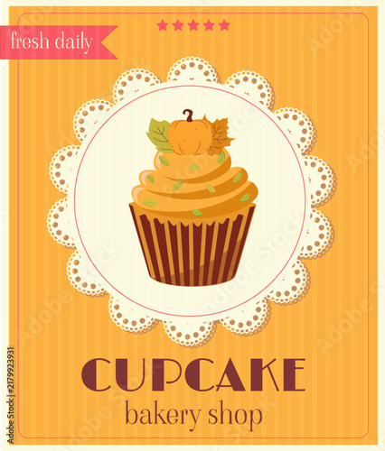 Autumn Pumpkin Cupcake Bakery Poster with Cream Frosting