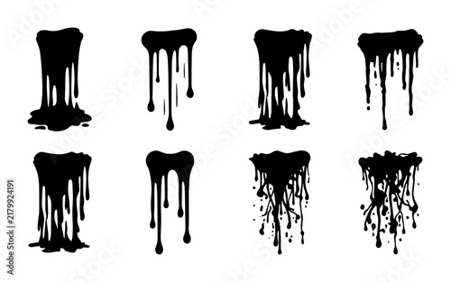 Obraz na płótnie Black Dripping Paint Vector Icons, Ink Splatter Graphic Elements, Liquid Blob Sh