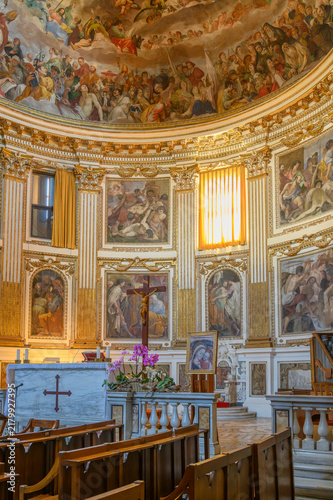 Interior of the presbytery and the magnificent apse of the Basilica of Santi Quattro Coronati in Rome, Italy
