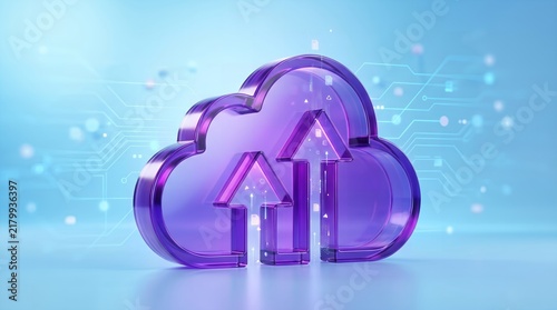 Obraz na płótnie Glass cloud computing concept icon with upload arrows for modern digital storage systems.