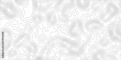 Abstract topographical contour map with seamless pattern on white background. Represents elevation, geography, and cartography.
