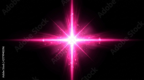 Bright pink star light flare effect on black background