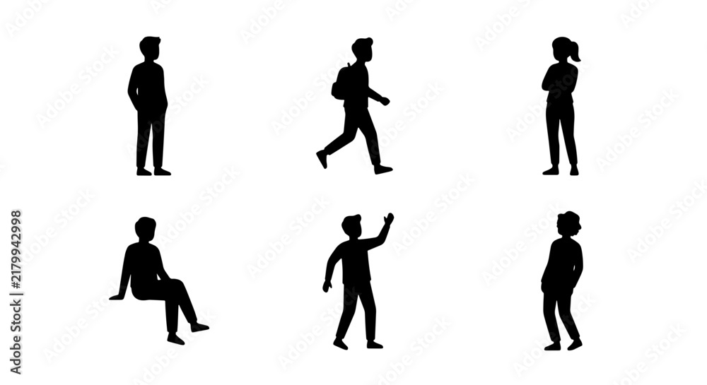 Obraz premium Silhouette Figures Collection: Diverse Poses, People Icons, Vector Set for Design