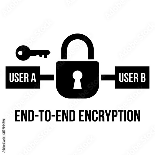 Digital illustration of end to end encryption with users