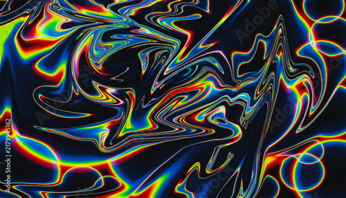 Фотография Abstract digital art background with vibrant rainbow liquid swirls and dark flow