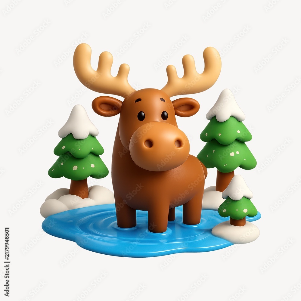 Fototapeta premium Cute moose winter scene