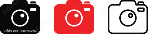 Bild auf Leinwand Set of three camera icons in different styles, including solid black, solid red,