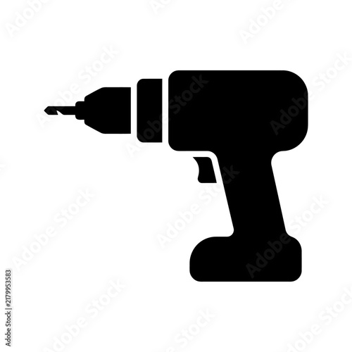 Silhouette of a cordless drill with a drill bit on a plain background