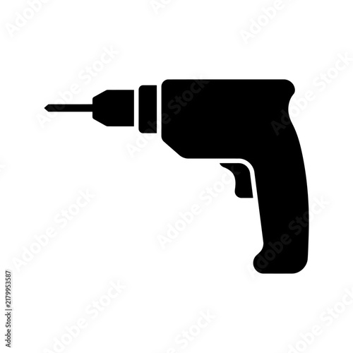 Silhouette of a cordless power drill tool with a drill bit on a white background