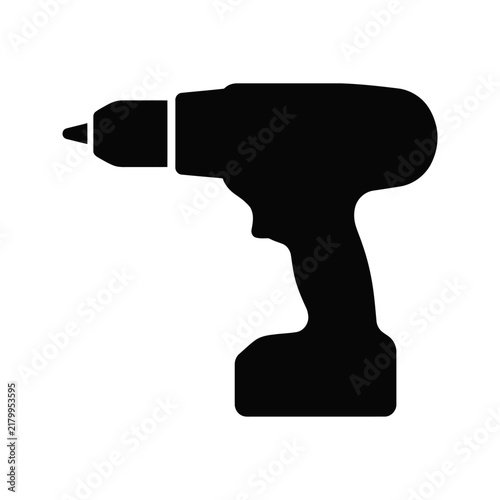Silhouette of a cordless power drill isolated on white background