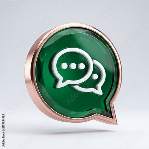 Modern Green Messaging App Icon – 3D Chat and Digital Communication Concept