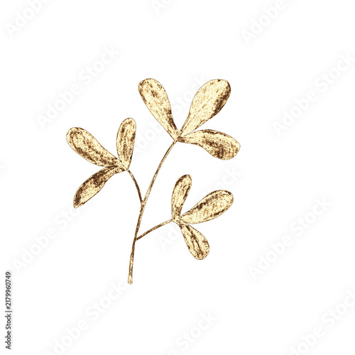 Delicate golden cranberry branch with leaves isolated on transparent background. Metallic botanical element for nature, autumn, woodland, festive and elegant decorative designs.