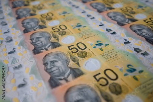 Colorful of Australian dollars money background Australian currency, Fifty dollars banknotes can use as business background