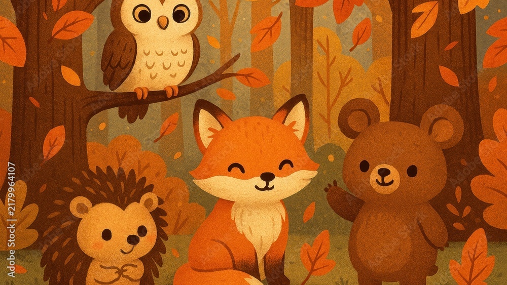 Obraz premium Cute woodland animals desktop wallpaper