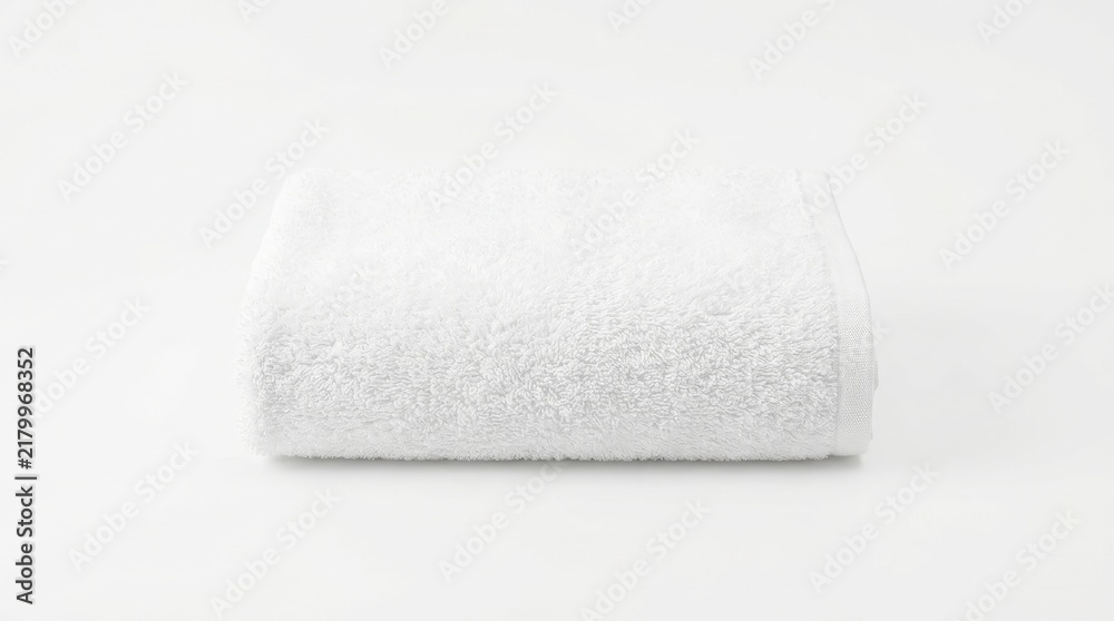 Fototapeta premium White folded towel resting on a clean white surface