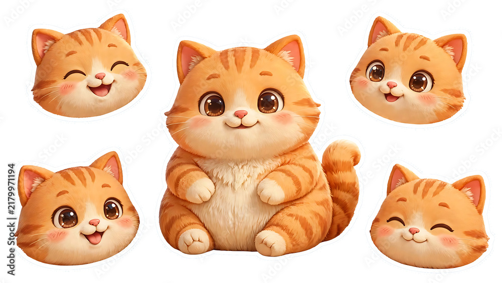 Obraz premium Cute chubby ginger orange cat seamless pattern, funny kitty background illustration