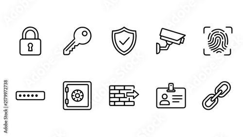 Security and protection line icon set, cybersecurity vector symbols