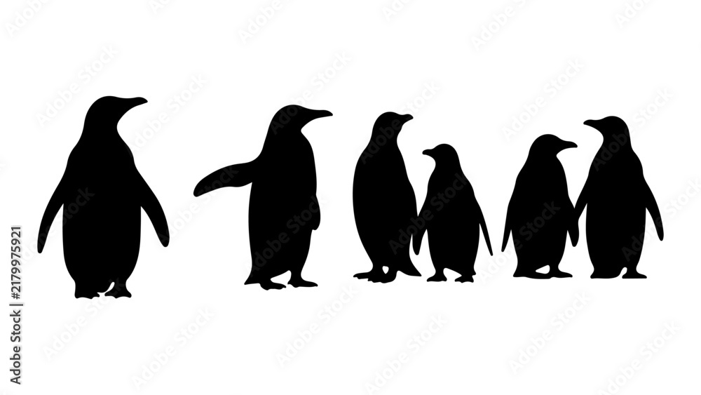 Obraz premium Group of Penguins Walking on Ice in Antarctica.