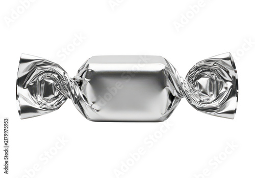 Single silver wrapped candy sweet isolated isolated on transparent background