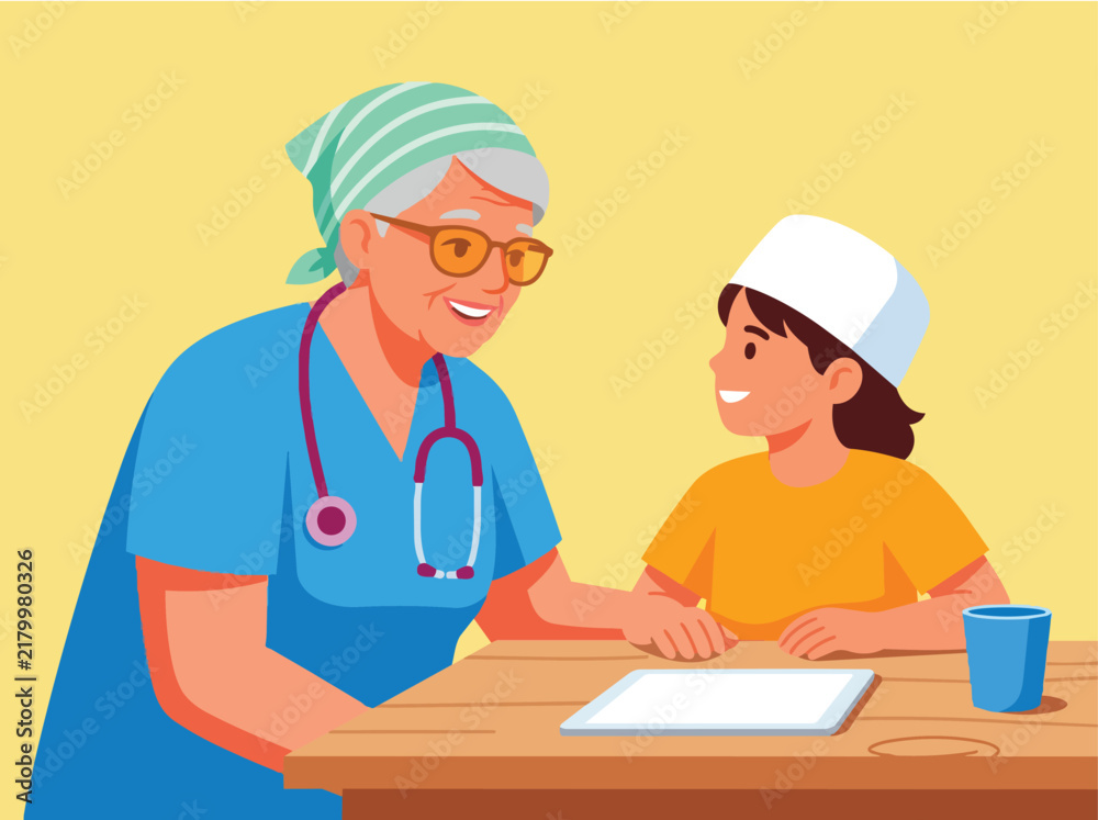 Obraz premium Senior Doctor Teaching Young Student