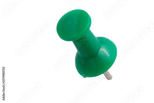 Canvastavla Green push pin lying diagonally isolated on transparent background for location