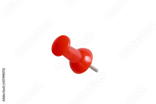 Red push pin lying diagonally isolated on transparent background for location marking and notice concept