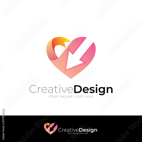 A heart logo with an arrow piercing it symbolizes love. love care logo vector