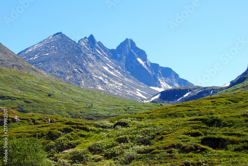 Mountain landscape along the scenic Sognefjellet road in Norway