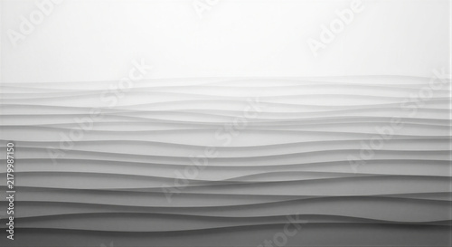 Minimalist abstract white paper wave curves flowing smoothly across a serene misty horizon in diffused soft gradient lighting for peaceful modern backdrop concept