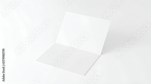 Clean minimalist blank open greeting card mockup template with soft lighting for custom stationery design presentation