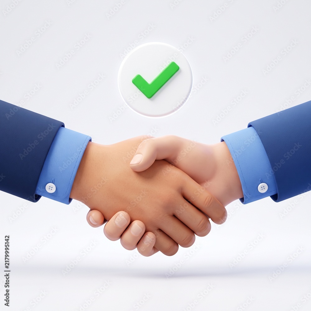 Fototapeta premium Professional handshake with green checkmark approval symbol in business agreement