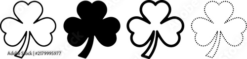 Four Clover Silhouettes showing progression from outline to solid fill for luck concept in vector style