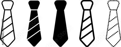 Five vector silhouette ties in a row on white background business professional concept