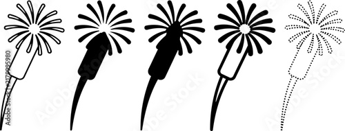 Five Sparkler Variations in Black and White Silhouette for Celebrations and Events