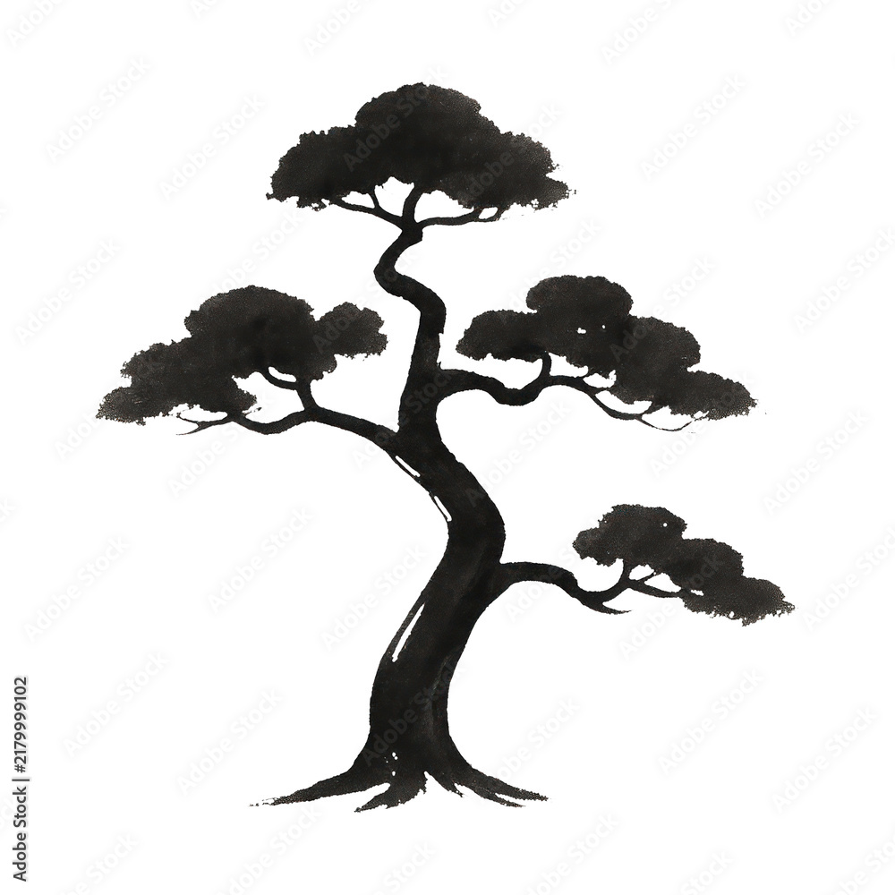 Obraz premium PNG Elegant ink-painted bonsai silhouette.