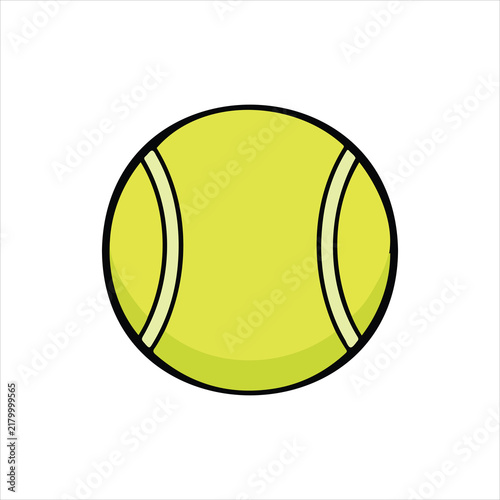 Yellow tennis ball illustration with classic white curved lines on a white background.