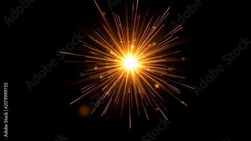 Golden starburst light effect on black background