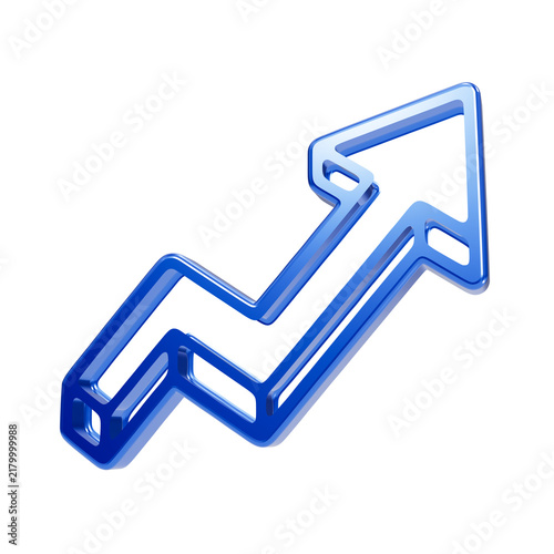Konstfotografi Detailed zigzag blue glass arrow pointing upwards with dimensional edges on blac
