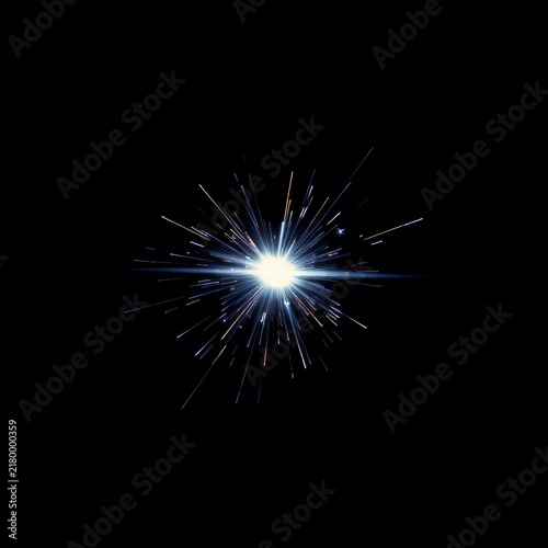 Abstract light explosion with rays on black background